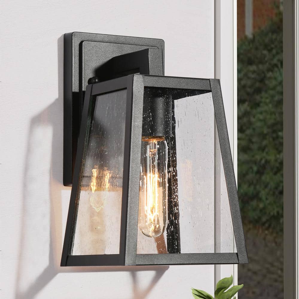 Modern Matte Black 1-Light Lantern Outdoor Sconce Industrial Linear Outdoor Wall Light with Seeded Glass Shade price history on PriceWatchPro