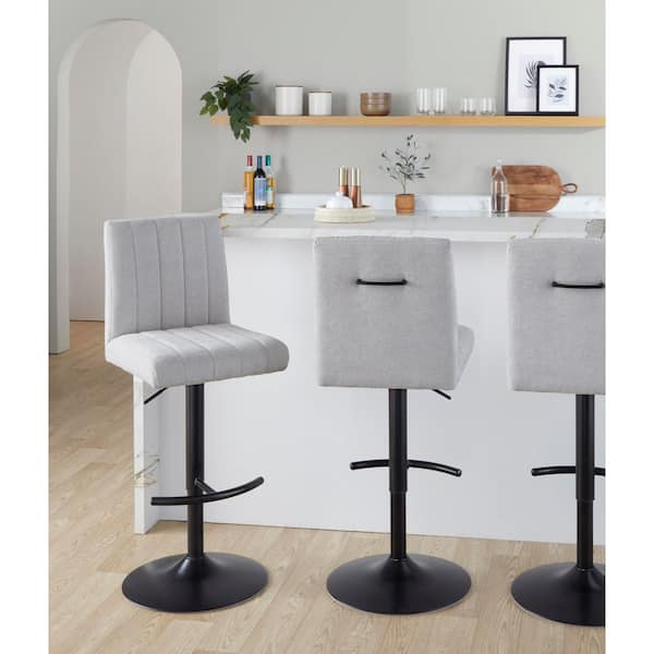 Lumisource Hank 34 in. Light Grey Fabric and Black Metal Adjustable Barstool (Set of 2)