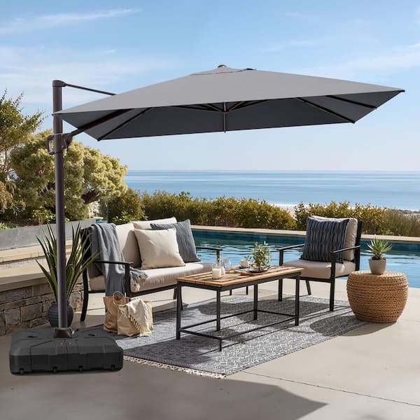 Crestlive Products 11 ft. x 9 ft. Rectangular Outdoor Cantilever Patio Umbrella in Dark Gray with 260 lbs. Base Stand