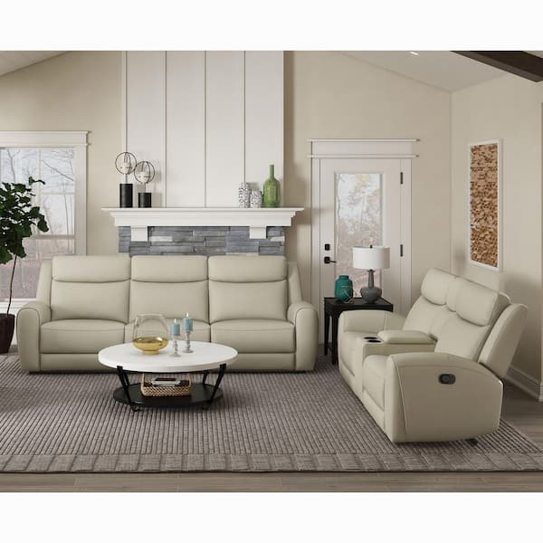 Miranda 2-Piece Beige Leather Reclined Living Room Set with Slope Arm
