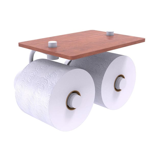 Allied Brass Dottingham Collection Wall Mounted Toilet Paper Holder in Matte White with Wood Shelf