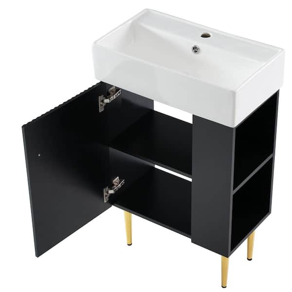 21.6 in. W x 12.2 in. D x 33.9 in. H Single Sink Freestanding Vintage Black Bath Vanity with White Ceramic Top