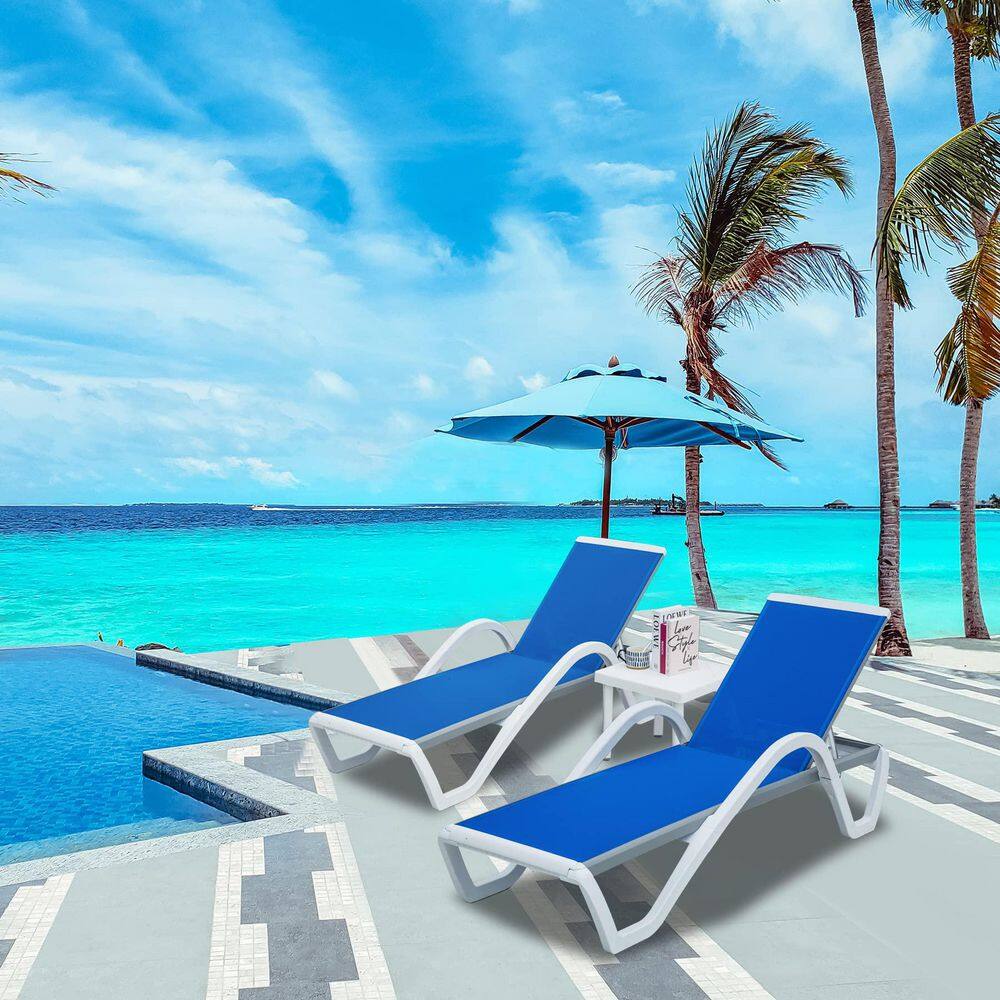 Aluminum Chaise Lounge Set with 5‑Position Recline, Armrests & Side Table Blue w/Table price history on PriceWatchPro