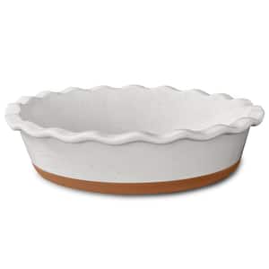 Fluted Pie Dish - 9 in. Ceramic Baking Plate for Pies, Quiche, Tarts - Farmhouse Style - Vanilla White