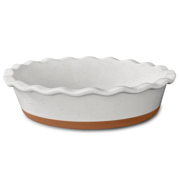 Adrinfly Fluted Pie Dish - 9 in. Ceramic Baking Plate for Pies, Quiche, Tarts - Farmhouse Style - Vanilla White