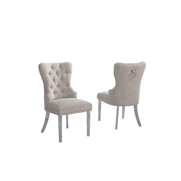Best Quality Furniture Indira Grey Boucle Fabric Side Chair (Set of 2) with Silver Legs