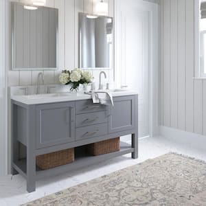 Bayhill 61 in. W x 22 in. D Bath Vanity in Grey with Pure White Quartz Top