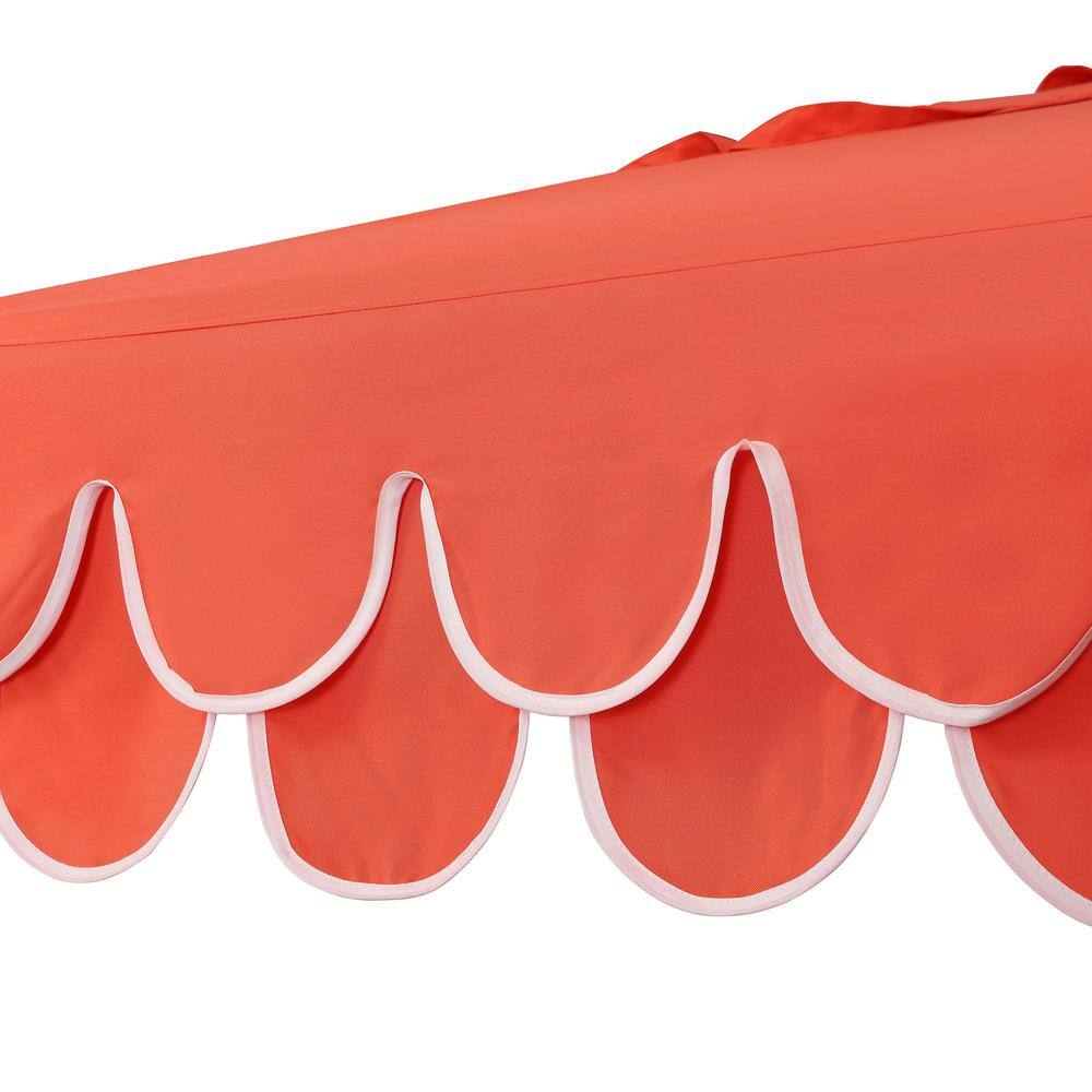 Coral Red 9 ft. Scalloped Fringe Patio Umbrella with Auto-Tilt