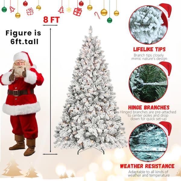 Unbranded - 8 ft. Snow-Flocked Artificial Christmas Tree with Pine Cones, Prelit Xmas Trees Garden Statue