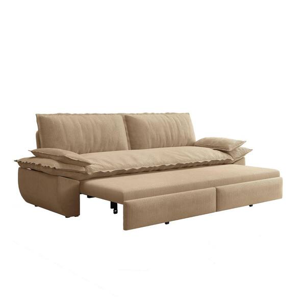 Homy Casa CHAN 73.2 in. Oatmeal Beige Corduroy 2-Seat 3-in-1