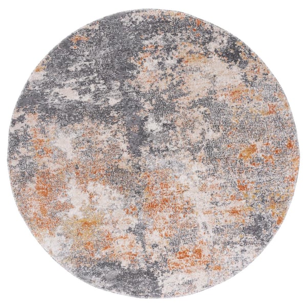 SAFAVIEH Aston Gray/Gold 7 ft. x 7 ft. Distressed Geometric Round Area ...