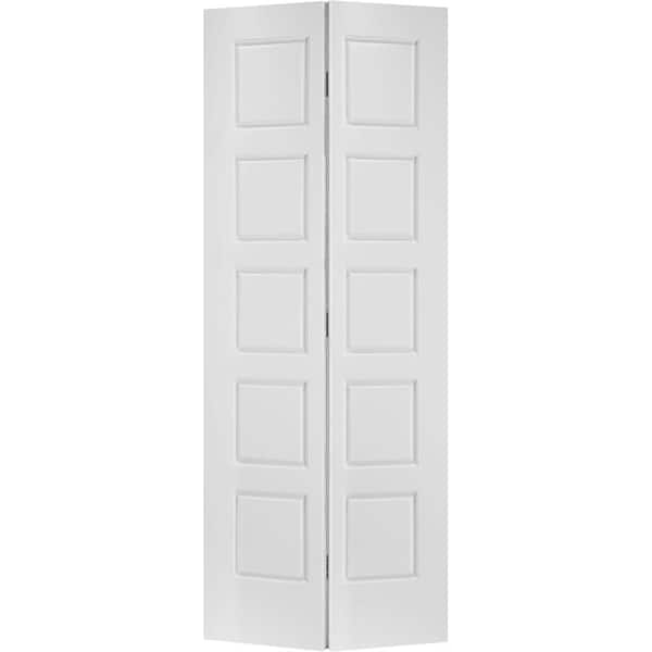 Masonite 30 in. x 80 in. Riverside 5-Panel Primed White Hollow-Core Smooth Composite Bi-fold Interior Door