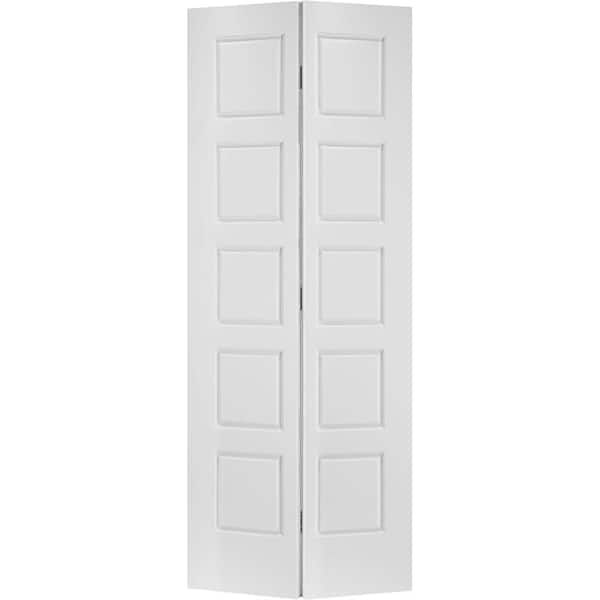 Masonite 36 in. x 96 in. 5-Panel Riverside Hollow Core White Primed Composite Bi-fold Door with Hardware
