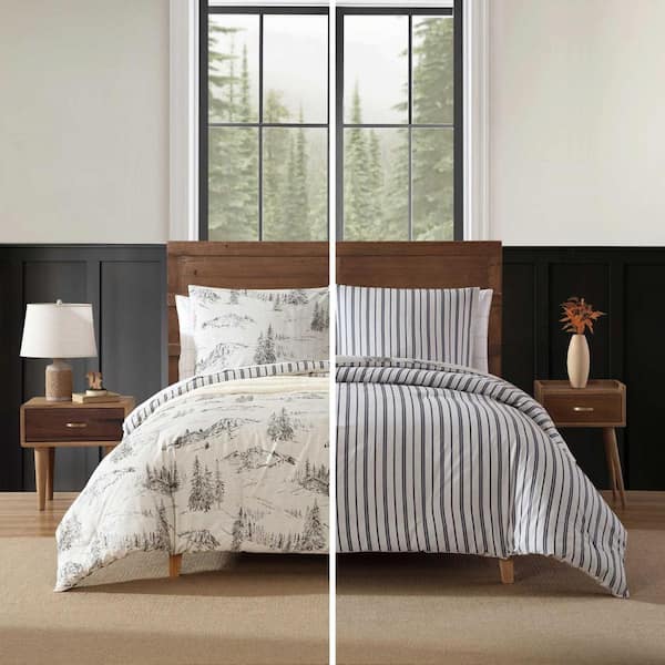 Eddie Bauer Mountain Plaid 3-Piece Light Grey/Beige 100% Cotton Full/Queen  Comforter Set USHSA51304144
