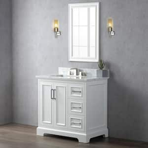 36in. W x 22 in. D x 34.3 in. H Single Sink Freestanding Bath Vanity in White with White Carrara Marble Top