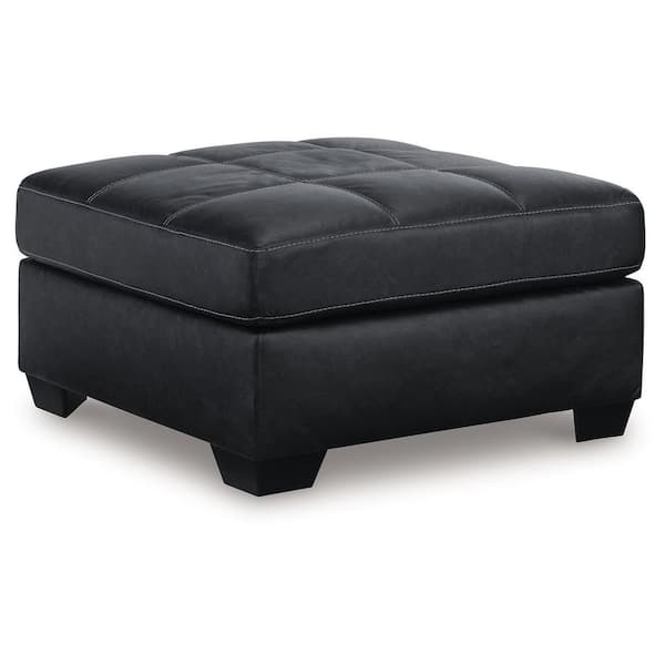 Barl Black Faux Leather Square Accent Oversized Ottoman