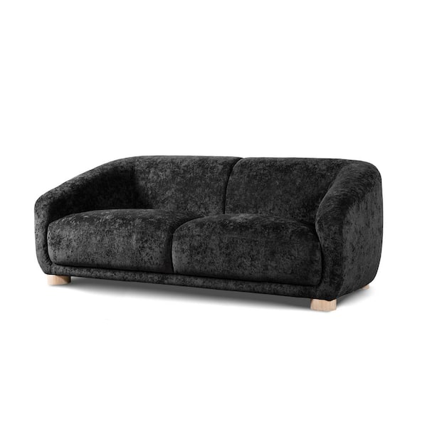 Furniture of America Waxley 67.5 in. Black Chenille 2-Seater Loveseat With Solid Wood Legs