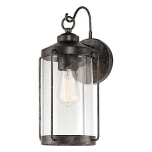 Larsen 60-Watt 1-Light Dark Slate Iron Outdoor Farmhouse Hardwired Wall Sconce with Clear Shade, No Bulb Included