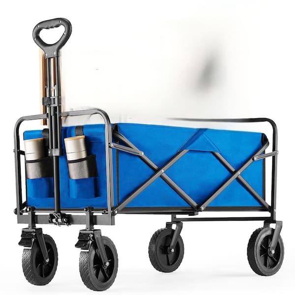 Folding Wagon Cart with Wheels, Foldable Grocery Cart, Large, Serving Cart in Blue