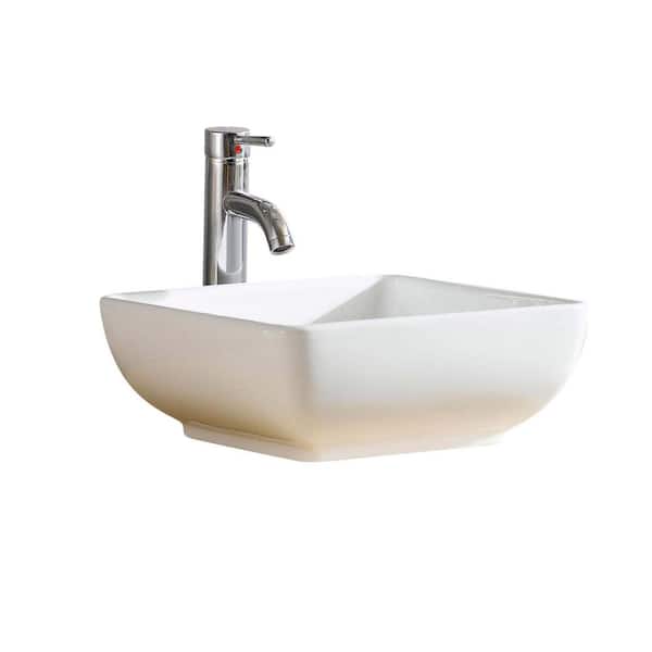 Modern White Vitreous China Square Vessel Sink