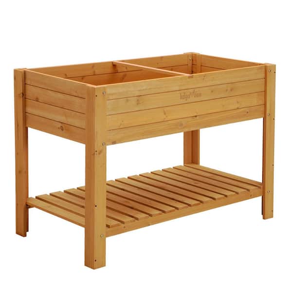 kdgarden 48 in. x 24 in. x 33 in. Elevated Cedar Wood Raised Garden Bed with Shelf Outdoor Wooden Planter Box