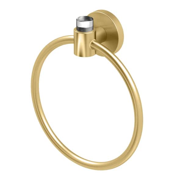 Clarion Wall Mounted Towel Ring in Crystal-Clear Acrylic Polished Brushed Brass