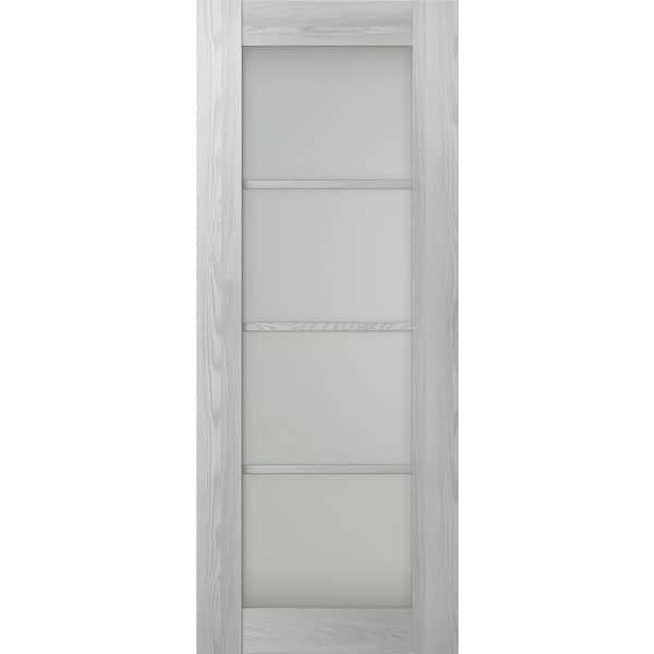 Vona 4-Lite 18 in. x 96 in. No Bore 4-Lite Frosted Glass Ribeira Ash Composite Wood Interior Door Slab