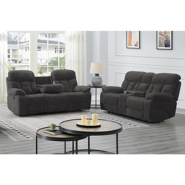 New Classic Furniture Bravo 2-piece 87 in. Pillow Top Arm Polyester Rectangle Sofa and Loveseat Set in Charcoal