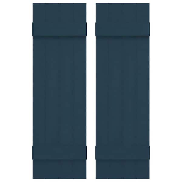 Builders Edge 14 in. W x 51 in. H Vinyl Exterior Joined Board and Batten Shutters Pair in Classic Blue