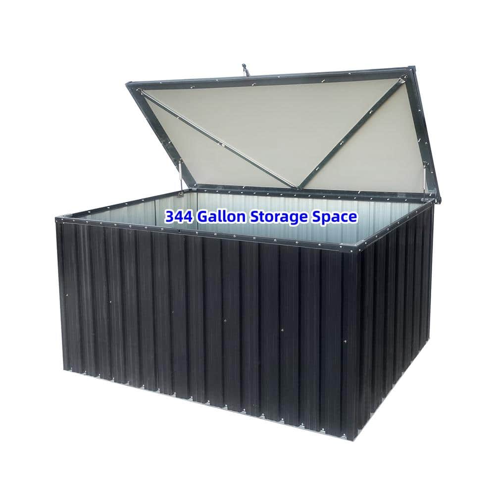 Classic Black Large Metal Outdoor Storage Ottoman Bench with Hydraulic Rod,