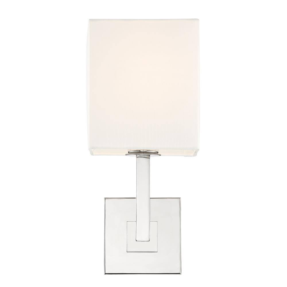 Chatham Polished Nickel 1-Light Wall Sconce with White Silk Shade
