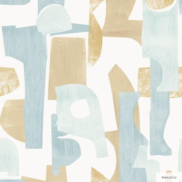Tempaper Metallic Coastal Blue and Cedar Geo Composition Vinyl Peel and Stick Wallpaper Roll (Covers 28 sq. ft.)