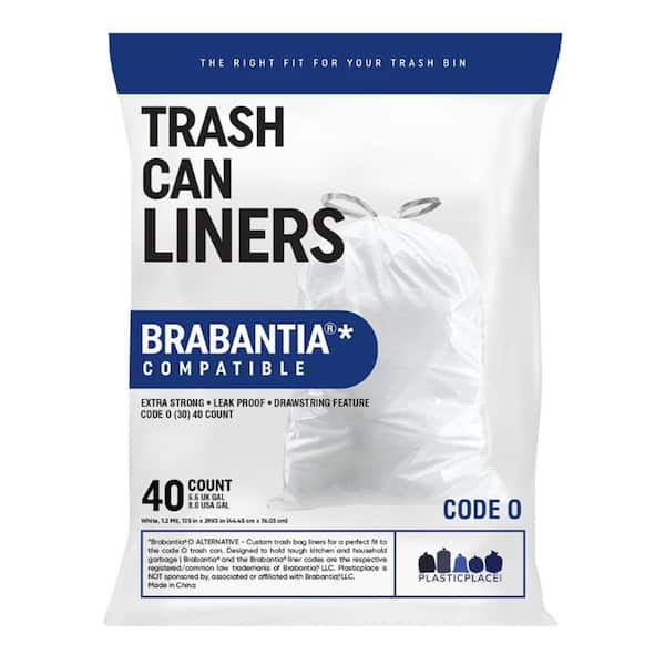 Plasticplace 8 Gal. 17.5 in. x 29.93 in. White Drawstring Trash Bags Brabantia Code O Compatible (40-Count)
