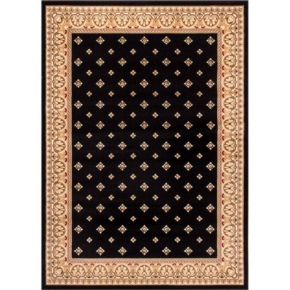 Elegant Black Round Polypropylene Area Rug with Jute Backing