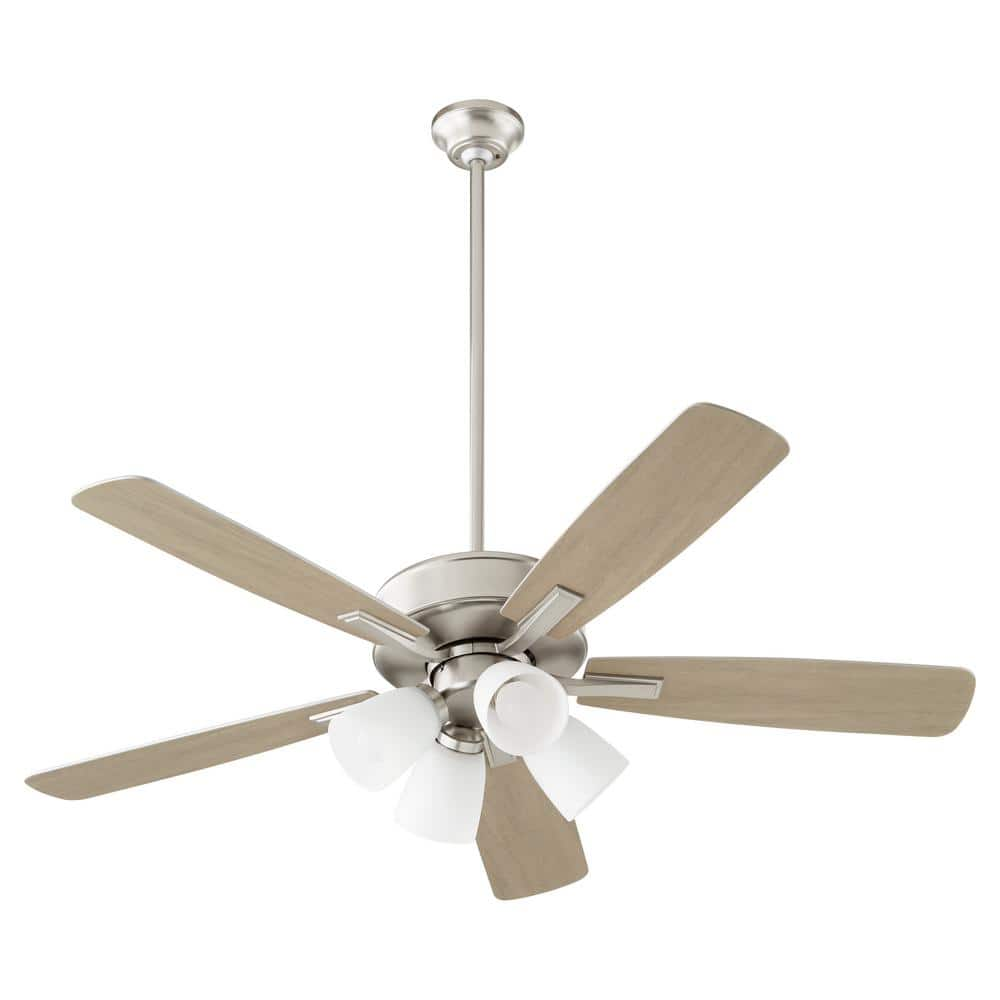 Ovation 52 in. in Satin Nickel 5-Blade 4-Light 9-Watt Medium Base Lamp Opal Ceiling Fan -  quorum, 4525-465