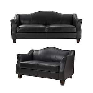 Teeny Black 2 Piece Traditional Leather Living Room Set