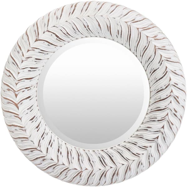 Livabliss Small Round White Antiqued Classic Mirror (17.5 in. H x 17.5 in. W)