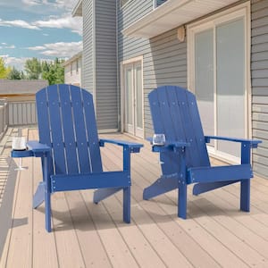 Navy Blue Outdoor All Weather Recycled Plastic Adirondack Chair With Cupholder (Set of 2)