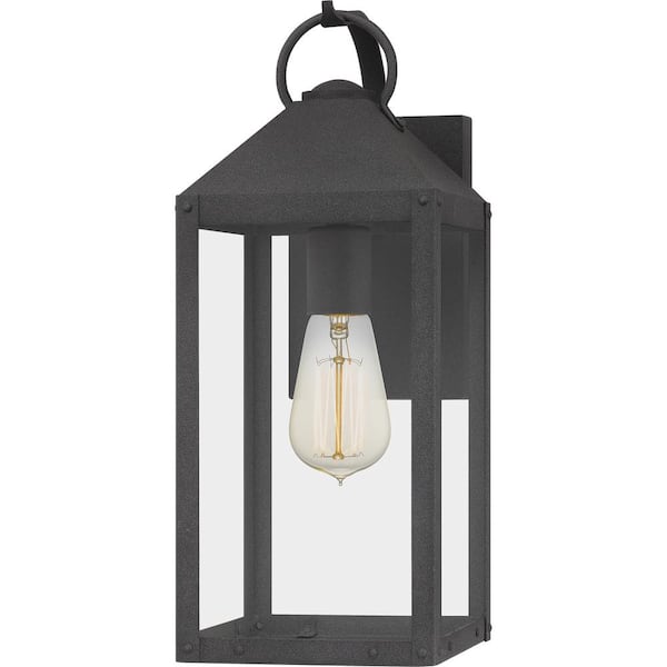 Quoizel Thorpe 6 in. 1-Light Mottled Black Outdoor Wall Lantern Sconce with Clear Tempered Glass