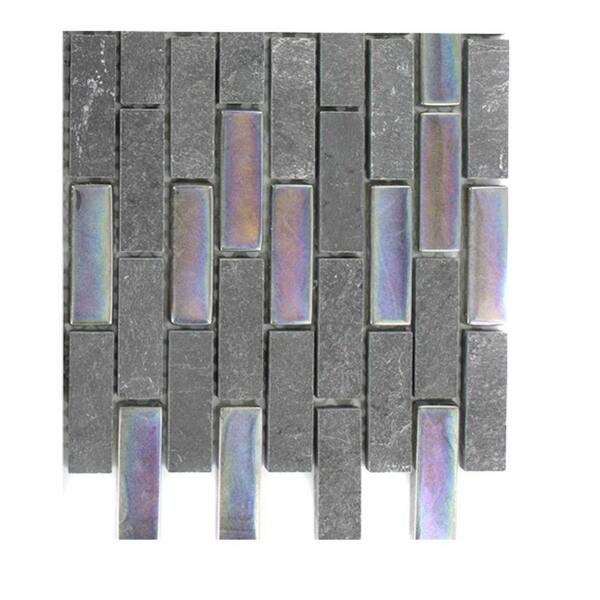 Splashback Tile Tectonic Brick Black and Rainbow Black Slate and Glass Mosaic Floor and Wall Tile - 3 in. x 6 in. x 8 mm Tile Sample