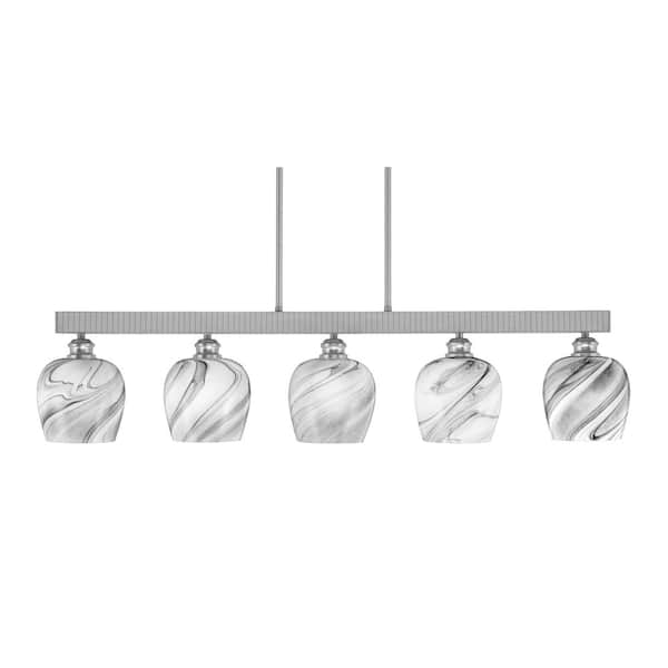 Unbranded Albany 60-Watt 5-Light Brushed Nickel Linear Pendant Light with Onyx Swirl Glass Shades and No Bulbs Included