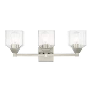 Lansford 23 in. 3-Light Brushed Nickel Vanity Light with Clear Seeded Glass