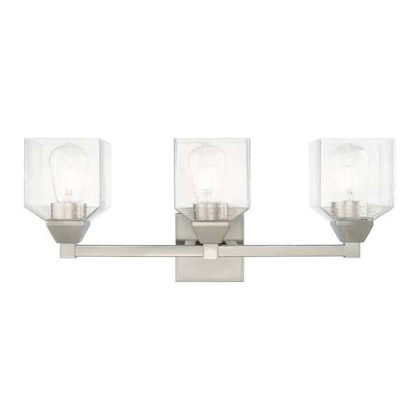 Livex Lighting Lansford 23 in. 3-Light Brushed Nickel Vanity Light with Clear Seeded Glass