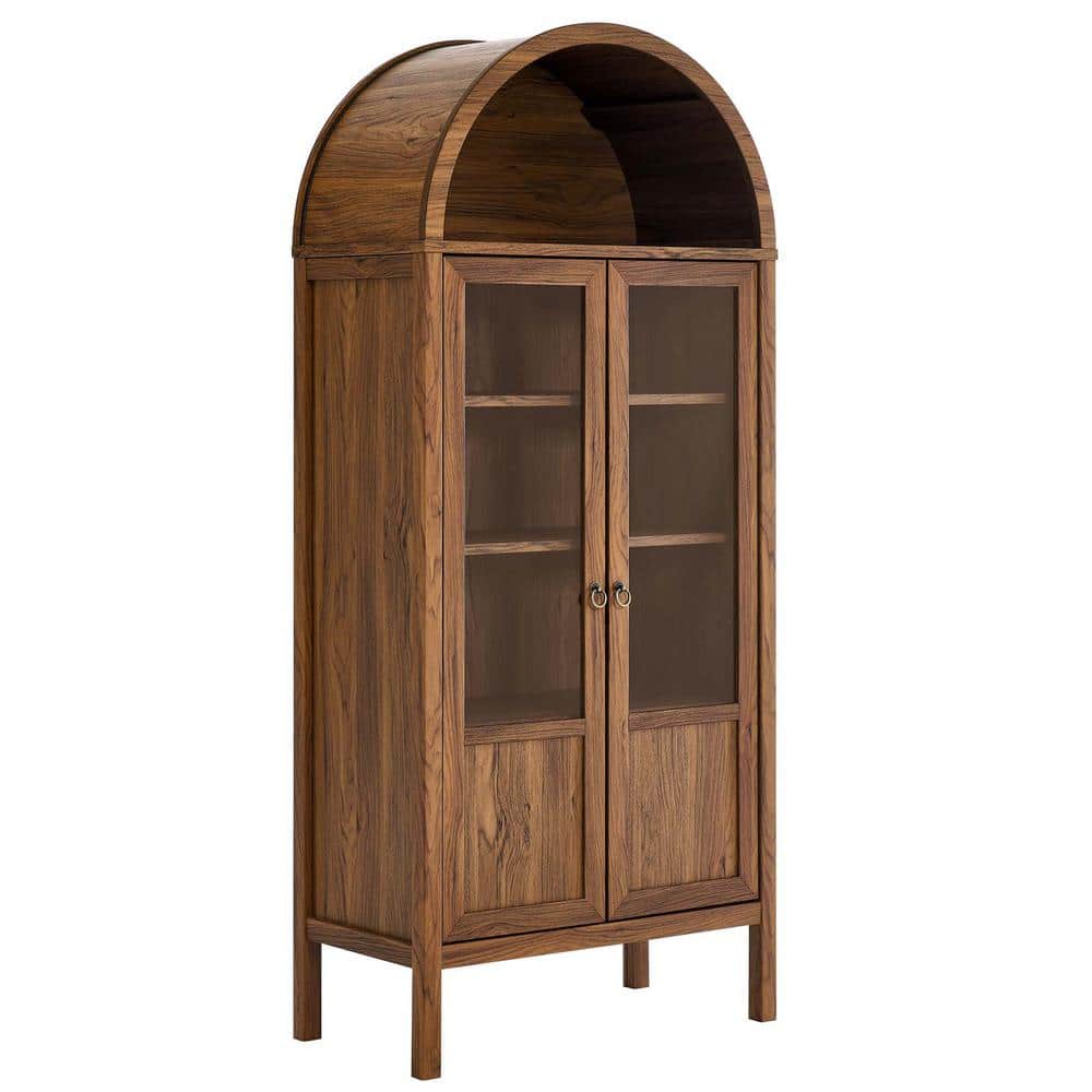 Tessa Tall Walnut Arched Storage Display Cabinet with Glass Doors