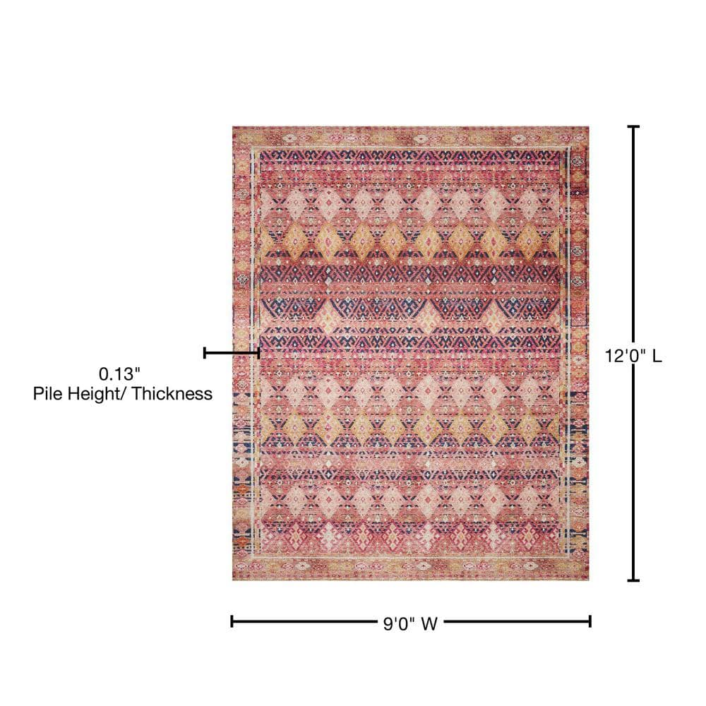 Magenta and Multicolor Synthetic Bohemian 9' x 12' Area Rug