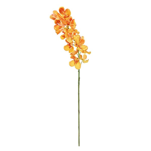 LIVING LUXURY 30 in. Orange Artificial Vanda Orchid Singapore Flower Stem Tropical Spray (Set of 3)