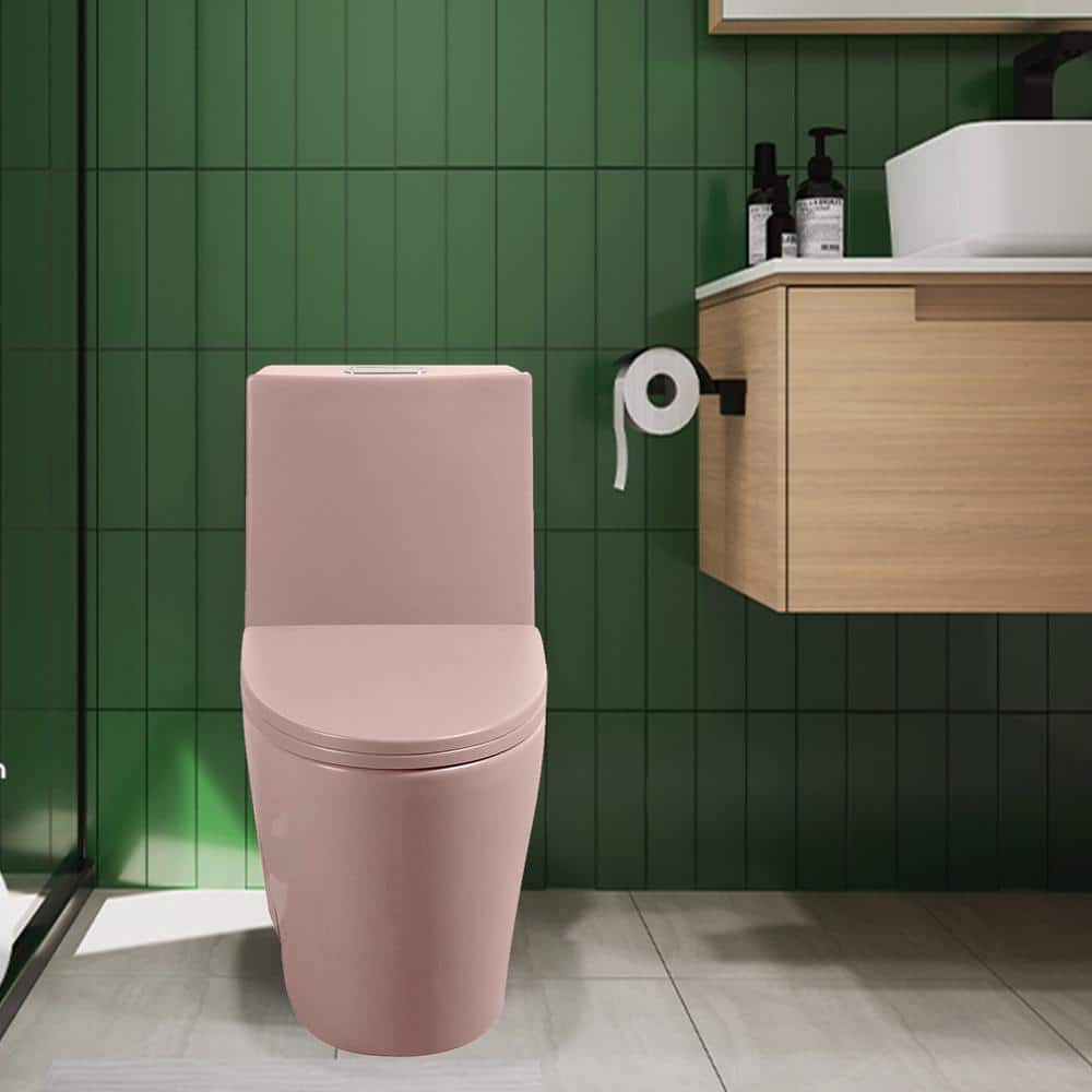 Matte Pink Elongated Dual Flush One-Piece Toilet