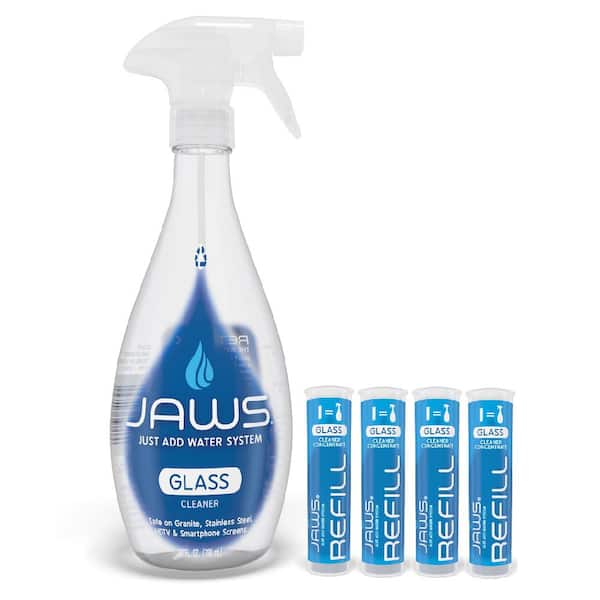 JAWS 27 oz. Ammonia-Free Glass Cleaner - Reusable Spray Bottle and  Concentrated Refills Pods (4-Pack) EJAWS-3421-SP - The Home Depot