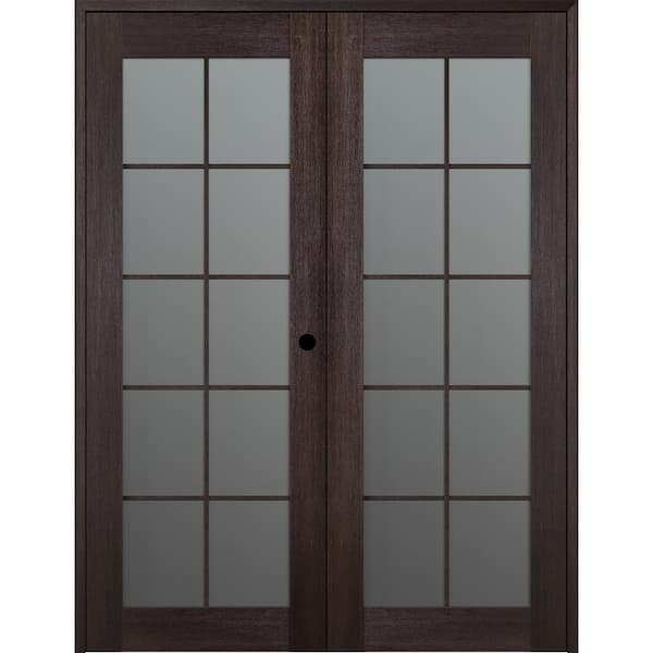 Belldinni Vona 10 Lite 48 in. x 96 in. Left Hand Active Frosted Glass Veralinga Oak Wood Composite Double Prehung French Door
