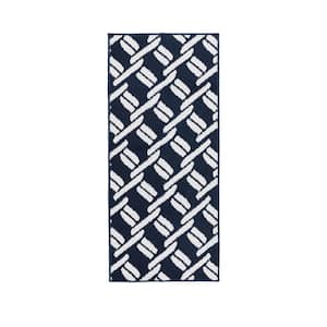 Tufted Navy and White 2 ft. 2 in. x 5 ft. Baize Chain Runner Rug